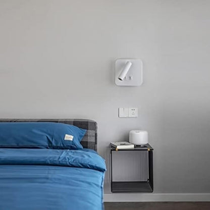 uksunvi LED Wall Mounted Lamp,Bedside Reading Wall Light,12W LED Wall Lamp, Adjustable Spotlight （3W +9W 3000K Warm Light） (White Square)