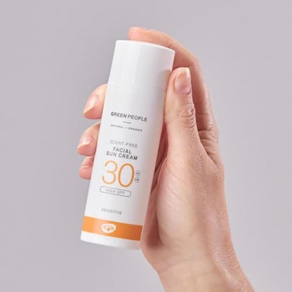 Green People Scent Free Facial Sun Cream SPF30 - Sunscreen for Sensitive Skin & Prickly Heat - Vegan & Cruelty Free, 50ml