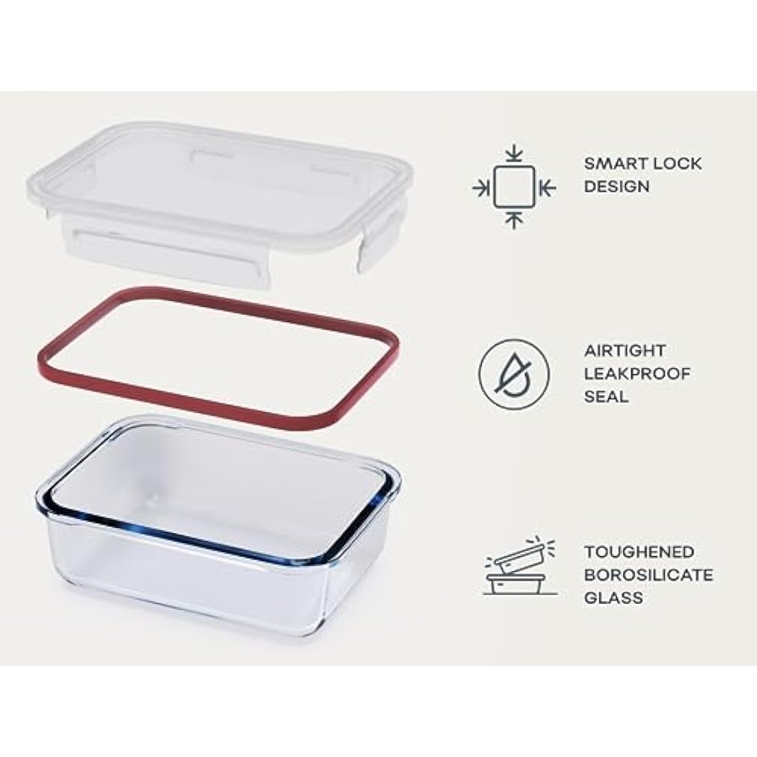 Franklin Lade Glass Food Storage Containers | 3 Piece Extra Large Set 1520ml | BPA-Free Airtight LeakProof Lid | Food Containers | Glass Containers with Lids | Oven, Freezer & Dishwasher Safe