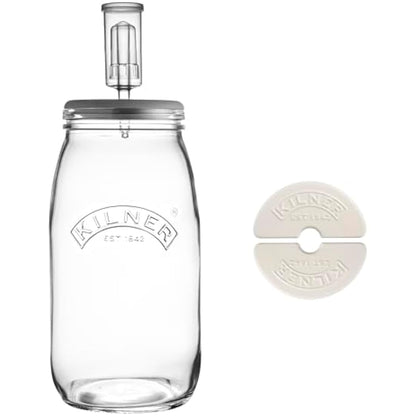 Kilner 3 Litre Fermentation Set Airtight Glass Jar with Silicone Lid, Air Lock, Ceramic Weights & Recipe, Booklet Ideal for Sauerkraut, Kimchi & Pickles