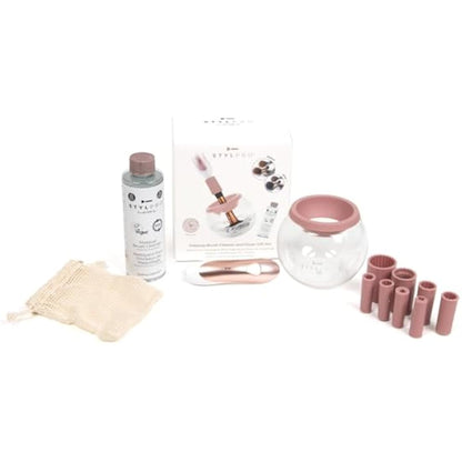 StylPro Gift Set Kit: Electric Makeup Brush Cleaner and Dryer Machine with 8 Brush Collars, Brush Cleanser - Fast, Automatic Spinning Brush Cleaner with Heat-Resistant Bowl (ROSE GOLD)