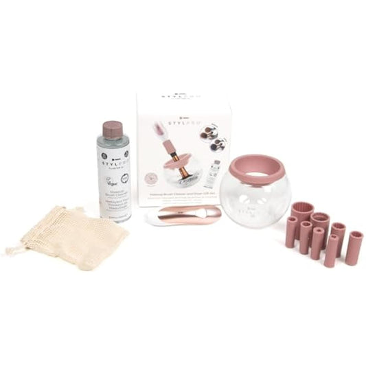 StylPro Gift Set Kit: Electric Makeup Brush Cleaner and Dryer Machine with 8 Brush Collars, Brush Cleanser - Fast, Automatic Spinning Brush Cleaner with Heat-Resistant Bowl (ROSE GOLD)