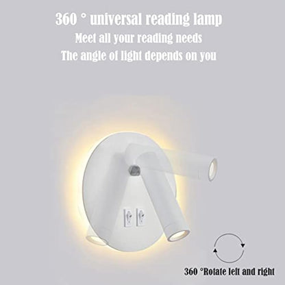 uksunvi LED Wall Mounted Lamp,Bedside Reading Wall Light,12W LED Wall Lamp, Adjustable Spotlight （3W +9W 3000K Warm Light） (2PCS White Circular)