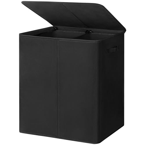 Chrislley 180L Double Laundry Basket with lid and Removable Laundry Bags Large Collapsible 2 Dividers washing basket with Handles for Bedroom Laundry