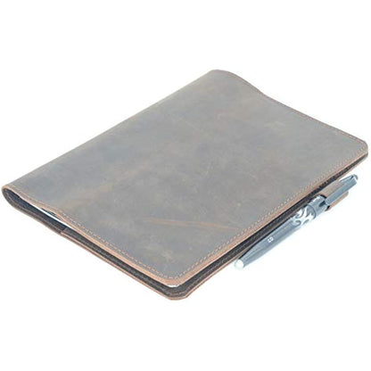 JJNUSA Compatible with Rocketbook Cover Smart Business Handmade Distressed Genuine Leather Notebook for Everlast Fusion Wave Moleskin A5 with Pen Loop & Card Holder Executive 8.8" x 6" Darkbrown