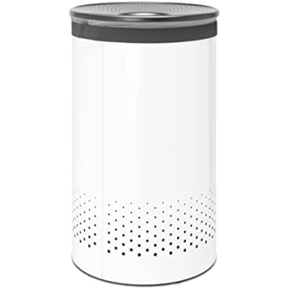 Brabantia - Laundry Bin - Handsfree Plastic Lid - Portable Laundry Bag Inside - Quick-drop Opening - Basket with Ventilation Holes - Non-Scratching Bottom - Corrosion Resistant - White - 60L