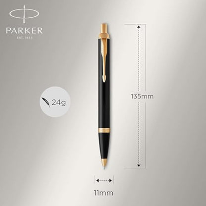 Parker IM Duo Gift Set with Ballpoint Pen & Fountain Pen | Gloss Black with Gold Trim | Blue Ink Refill & Cartridge | Gift Box