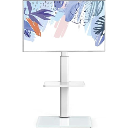 FITUEYES White TV Floor Stand for 32 to 60 inch TVs, Floor Standing TV Stand with Adjustable Shelf, Swivel Bracket, Height Adjustable, Holds 30kgs, Max VESA 600x400mm