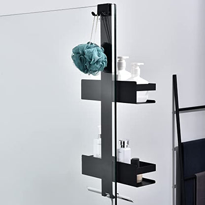 HomeHeng Shower Caddy Hanging, 2-Store Shower Basket Double Shower Shelf for Hanging the Shower Screen, Bathroom Shelf with Hooks, SUS304 Stainless