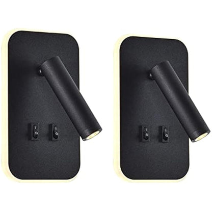 uksunvi LED Wall Mounted Lamp,Bedside Reading Wall Light,12W LED Wall Lamp, Adjustable Spotlight （3W +9W 3000K Warm Light） (2PCS Black Rectangular)