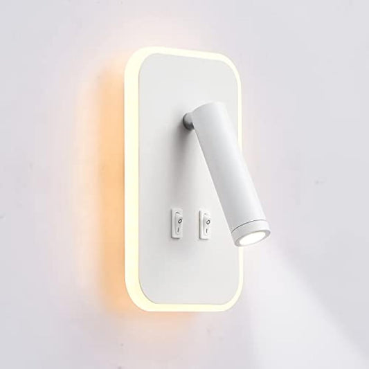 uksunvi LED Wall Mounted Lamp,Bedside Reading Wall Light,12W LED Wall Lamp, Adjustable Spotlight （3W +9W 3000K Warm Light） (White Rectangle)