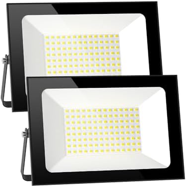 Floodlight Outdoor 2 Pack, 100W 10000LM LED Flood Lights, 6500K Cold White Outside Light, IP66 Waterproof Security Light for Yard, Garden, Garage, Patio, Warehouse