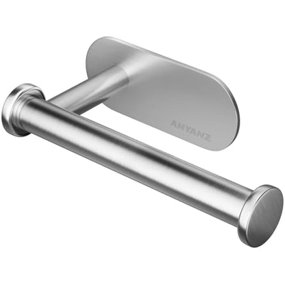 Ahyanz Toilet Roll Holder Wall Mounted 3M self adhesive, Contemporary Design SUS 304 Stainless Steel Brushed Chrome Silver Toilet Paper Holder Rustproof Waterproof for Bathroom & Kitchen - No Drilling
