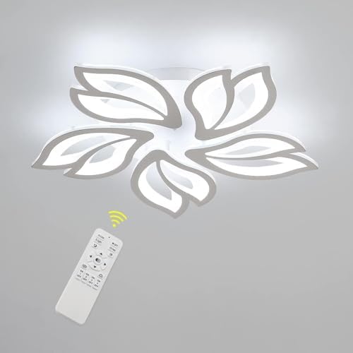 Comely LED Ceiling Light Dimmable, 45W Flower Chandeliers Ceiling Light with Remote Control Colour Changing Bedroom Ceiling Lamp, 5 Leaves Modern Ceiling Lighting for Living Room Dining Room