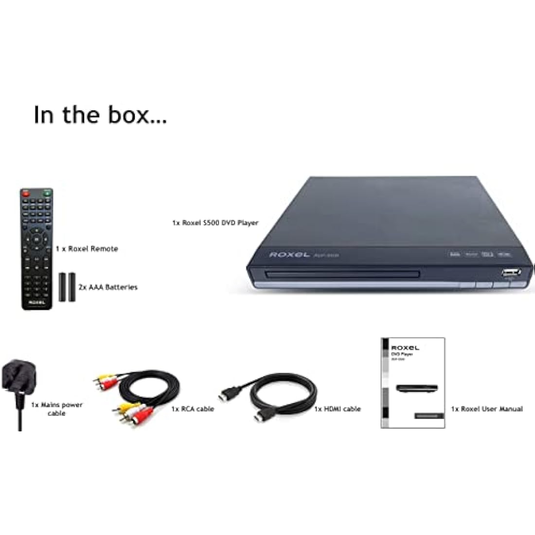 Roxel RDP-S500 DVD Player with HDMI Cable for TV, Multi Region DVD Player with USB Port, Remote Control, CD Player with FULL HD HDMI and RCA Port