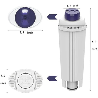 6 Pack Coffee Machine Water Filter Replacement for DeLonghi DLSC002 Includes Versions of De'Longhi ECAM, ETAM, EC, BC Series.