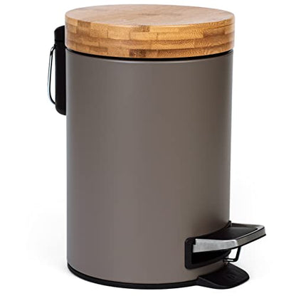 Kazai. 3L Designer Bathroom Bin | Superior Bamboo | Soft Closing | Anti-Finger | Taupe (Dark)