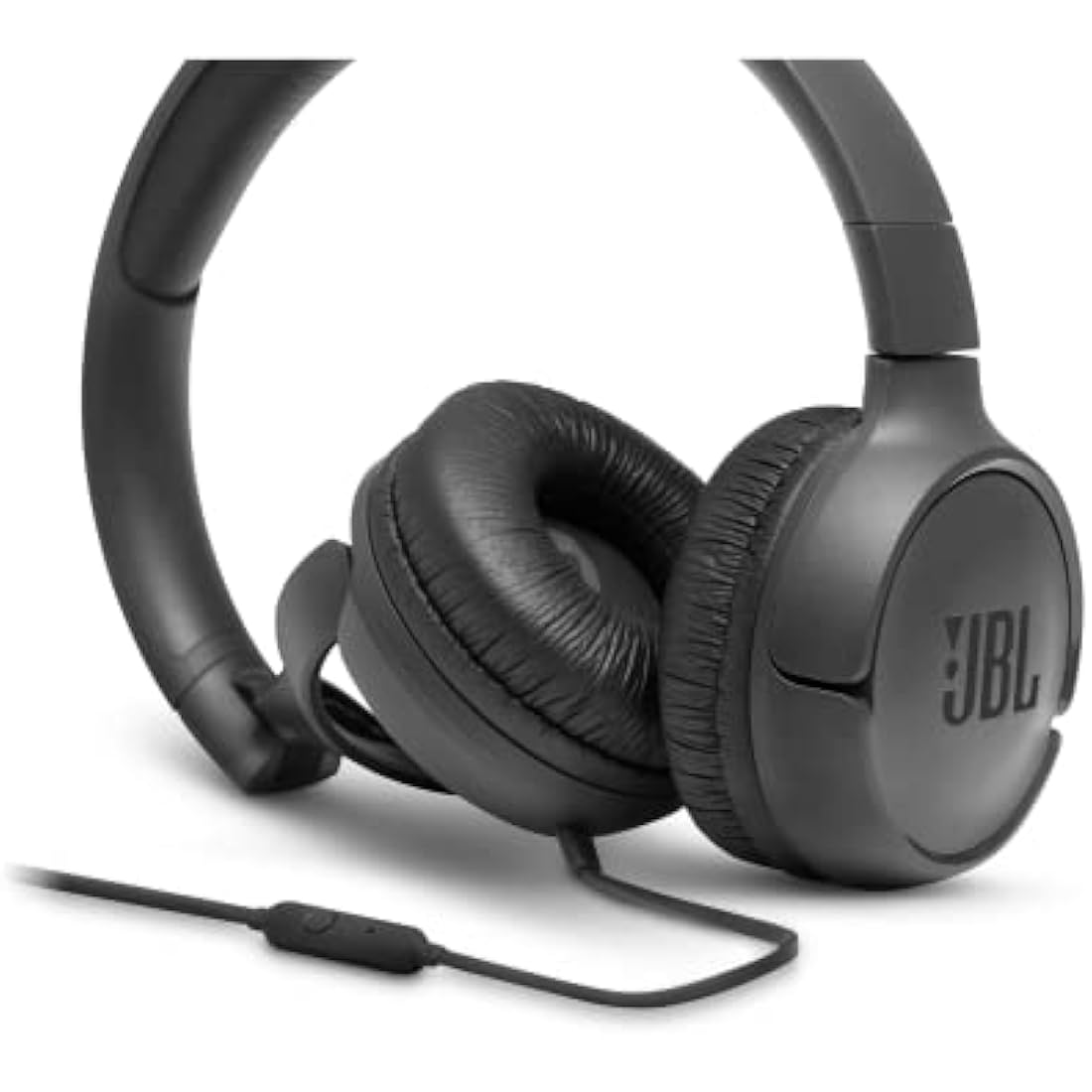 JBL Tune 500 On-Ear Lightweight Foldable Headphones with Pure Bass Sound, 1-Button Remote with Built-In Microphone, Black