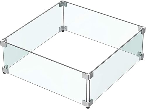 MESIDA 17.5"x17.5"x6" Fire Pit Glass Wind Guard, Tempered Glass Firepit Table Shield, Thick and Sturdy, with Hard Aluminum Corner Bracket & Rubber