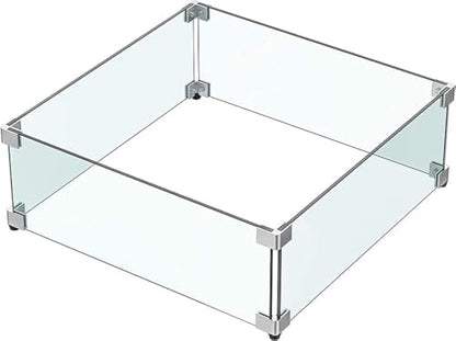 MESIDA 17.5"x17.5"x6" Fire Pit Glass Wind Guard, Tempered Glass Firepit Table Shield, Thick and Sturdy, with Hard Aluminum Corner Bracket & Rubber