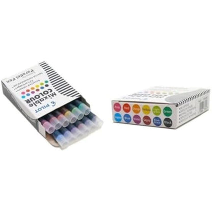 Set of 4 Parallel Pen Cases: 1.5 mm + 2.4 mm + 3.8 mm + 6 mm + 12 Assorted Colours + 6 Black Cartridges + 1 Blumie Adhesive Index