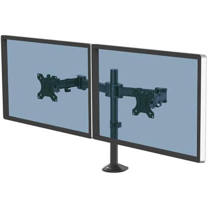 Fellowes Dual Monitor Arm - Reflex Monitor Mount for 8KG 30 inch Screens - Ergonomic Adjustable Monitor Arm Desk Mount - Tilt 45° Swivel 180° Rotation 360°, VESA 75 x 75/100 x 100 - Black