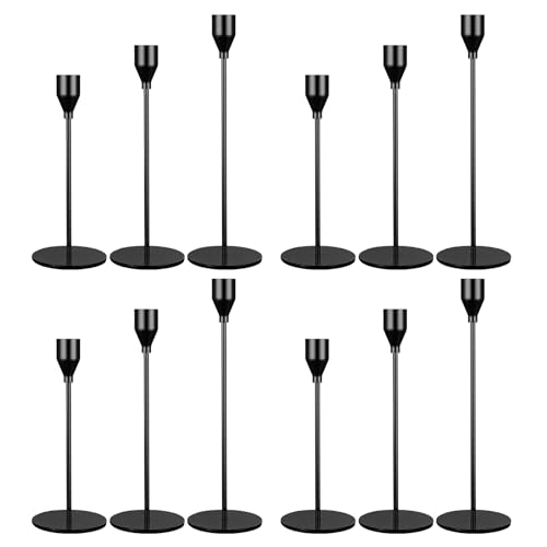 Set of 12 Black Candlestick Holders for Taper Candles,Black Candle Holder Fits 3/4 inch Thick Taper Candles,Tall Candlestick Holders for Wedding,