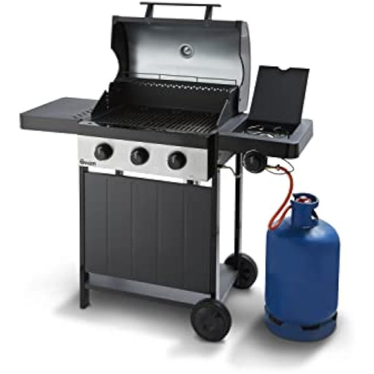 Swan SBQ57030N Al Fresco Kansas 4 Burner 3+1 Gas BBQ, Including Side Burner, Built-in Thermometer and Warming Rack, Black