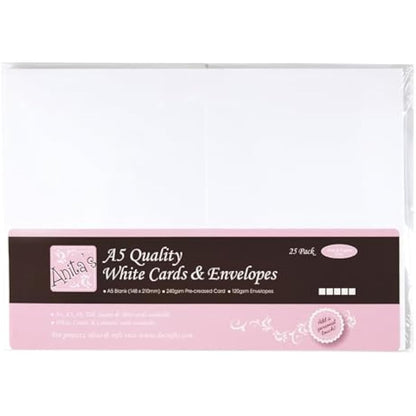 Anita's Plain, Blank Cards & Envelopes, A5, White, Pack of 25, for Home, Wedding, Birthday, Christmas, Thank You, Art & Craft, Scrapbooking Supplies, Baby Shower, Card Making