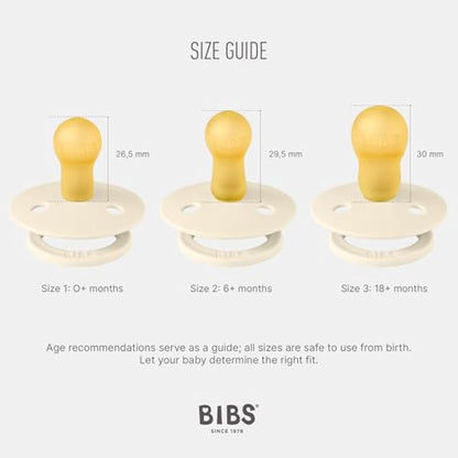 BIBS Colour Soother 2-Pack, BPA Free Dummy Pacifier, Round Nipple. Natural Rubber Latex, Size 3 (18+ Months), Ivory/Blush
