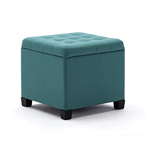 HNNHOME Pouffe Footstool Ottoman Storage Box, 45cm Cube Strong Wooden Frame Linen Living Room Foot stool, Toy Chest, Dressing Stool Seat Chair with