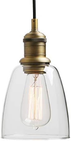 Yosoan Lighting Industrial Pendant Light Fittings with Glass lampshade, Loft Bar Edison Hanging Ceiling Lights Chandelier for Kitchen Island Living Room Dining Room Front Mirror (Antique)