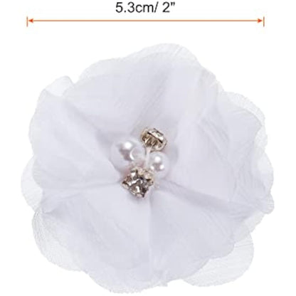 sourcing map Artificial Rhinestone Chiffon Flower Heads, White Faux Flowers 2 Inch for DIY Craft Wedding and Party Decoration Pack of 20