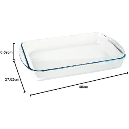 Pyrex Rectangular Glass Roasting Dish, Clear, Size: 40 x 27 cm, Glass Rectangular Roaster, Oven Baking Dish, Highly Thermal Resistant: Oven, Microwave & Dishwasher Safe, GD031