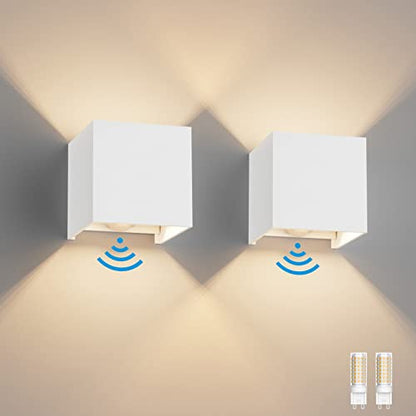 Klighten 2PCS Outdoor Wall Light with Motion Sensor, Waterproof IP54 Outside Wall Lamps with Sensor, Adjustable Beam Angle, Warm White 3000K, White