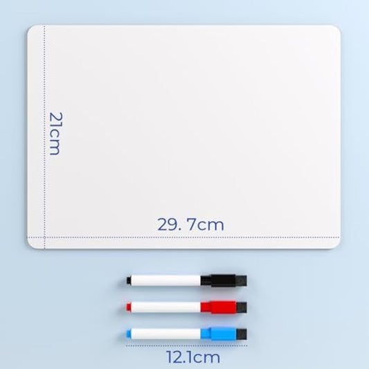 Nicpro Dry Erase Mini Whiteboard A4, 22 x 30 cm Double Sided Lapboard with 3 Water-Based Pens Learning Small White Board Portable Drawing Writing for Student and Classroom Use