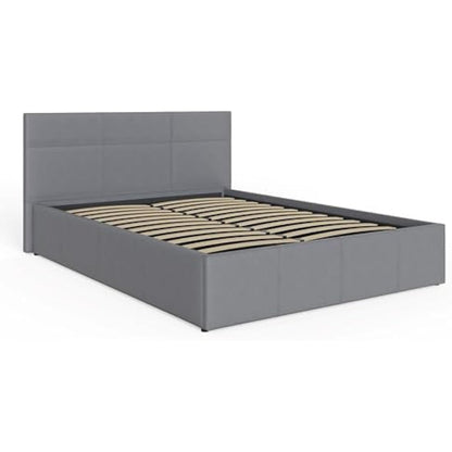 GFW Classic Leather Upholstered Ottoman Storage Bed With Gas End Lift & Under Bed Storage, Small Double, Faux Leather, Grey