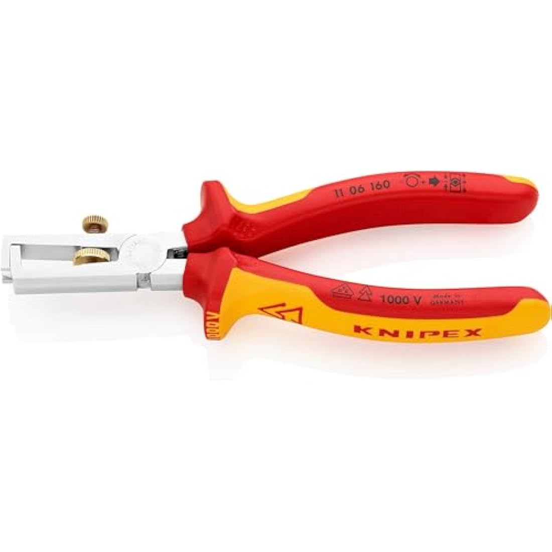 Knipex Insulation Stripper with opening spring, universal chrome-plated, insulated with multi-component grips, VDE-tested 160 mm (self-service card/blister) 11 06 160 SB