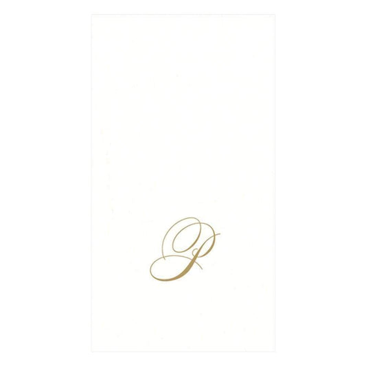 Caspari " Signature Gold Initial P Paper Linen Guest Towels, White Pearl, Pack of 24