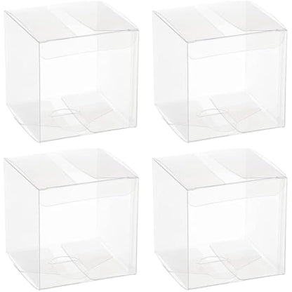 BENECREAT 20PCS Clear Party Favour Boxes 8x8x8cm Square PET Gift Boxes with Protective Film for Wedding Souvenir