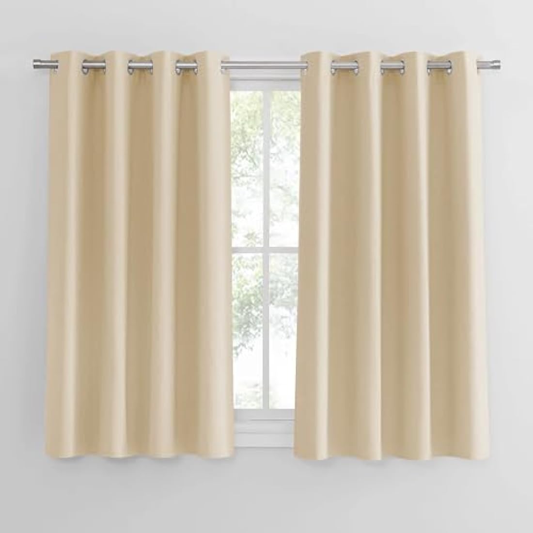 PONY DANCE Thermal Insulated Curtains for Bedroom - Biscotti Beige Energy Saving Eyelet Curtains for Farmhouse Greenhouse Loft Decoration, 46 x 45 Inch, 2 Panels