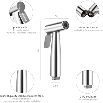WEIDMAX Hand Held Bidet Sprayer Stainless Steel Sprayer Shattaf Toilet Bidet Shower Head with 49-inch Hose and Bracket Holder