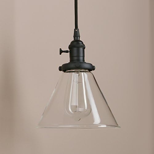 PathsOn Industrial Vintage 3 Lights Fittings Ceiling Chandelier Cone Clear Glass lampshade Hanging Pendant Lamp Fixture (Black)
