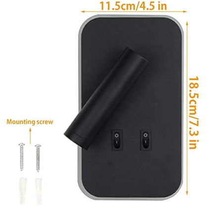 uksunvi LED Wall Mounted Lamp,Bedside Reading Wall Light,12W LED Wall Lamp, Adjustable Spotlight （3W +9W 3000K Warm Light） (2PCS Black Rectangular)