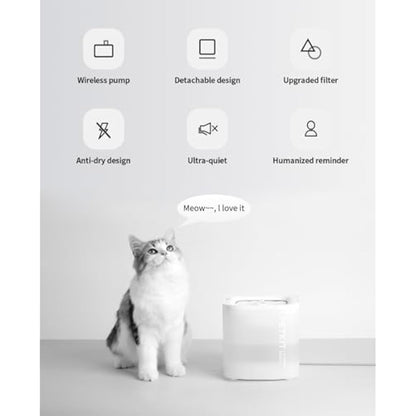 PETKIT Cat Water Fountain for Drinking, EVERSWEET SOLO SE, 1.85L Ultra Quiet Cat Fountain, Activated Carbon Filter, Upgraded Pump with Dry-Run Protection, Smart LED Light, Separate Base
