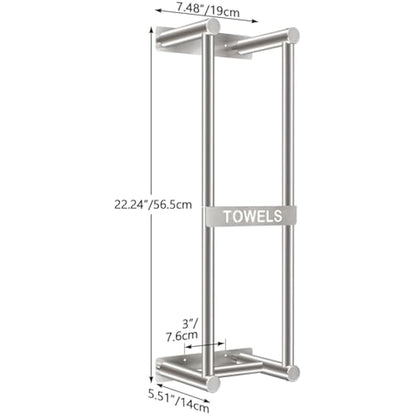 STWWO Towel Rack Wall Mounted Bath Towel Holder 56cm Bathroom Towel Holder for 4 Large Bath Sheets Rolled Towels Storage for Small Bathroom Organizer, Brushed