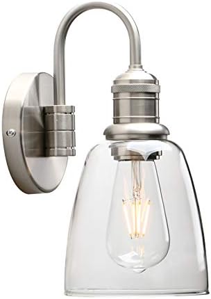 Yosoan Lighting Modern Vintage Industrial Bell Sconce Wall Light Fitting with 5.6” Clear Glass Lampshade, for Office Home Kitchen Living Room Bedroom Loft Bar (Brushed)