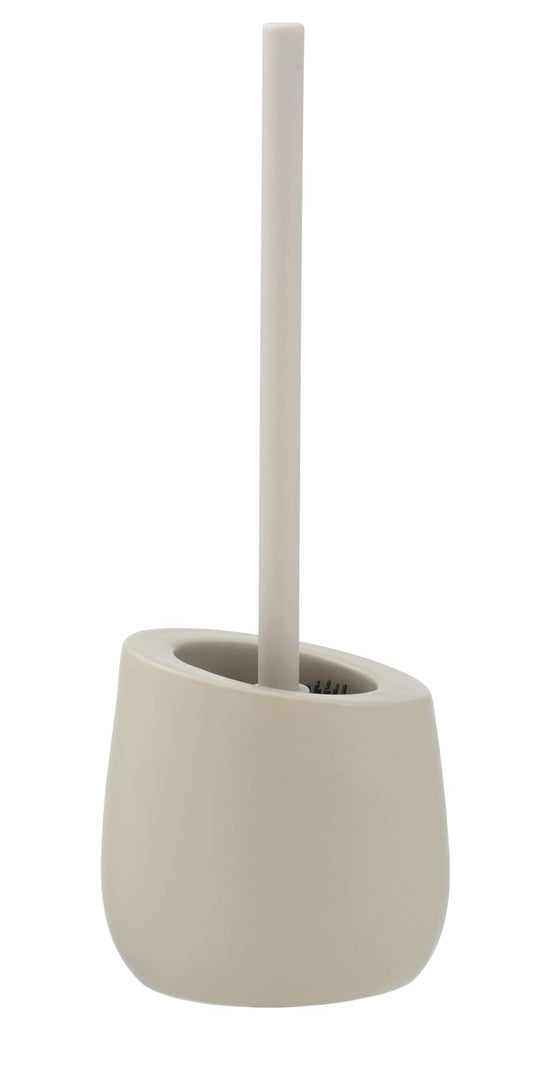 WENKO Badi Beige Toilet Brush Set Ceramic with Matte Surface Including Toilet Brush with Silicone Brush Head and Non-Stick Effect