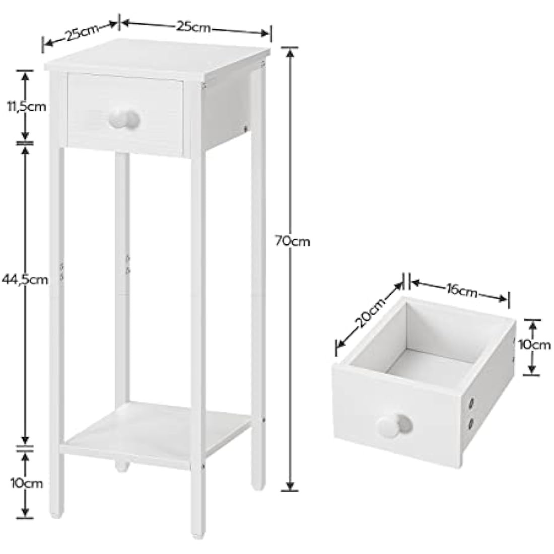 HOOBRO Slim Bedside Tables with Drawer, Small Side Table with Metal Frame, Tall Telephone Table for Small Spaces, Narrow Nightstand, Sturdy, White EWT771BZ01