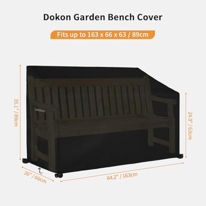 Dokon 3 Seat Garden Bench Covers Waterproof Heavy Duty Oxford Fabric Outdoor Bench Seat Cover with Air Vents Windproof Anti-UV Patio Garden Seat Covers (163x66x63/89cm) - Black
